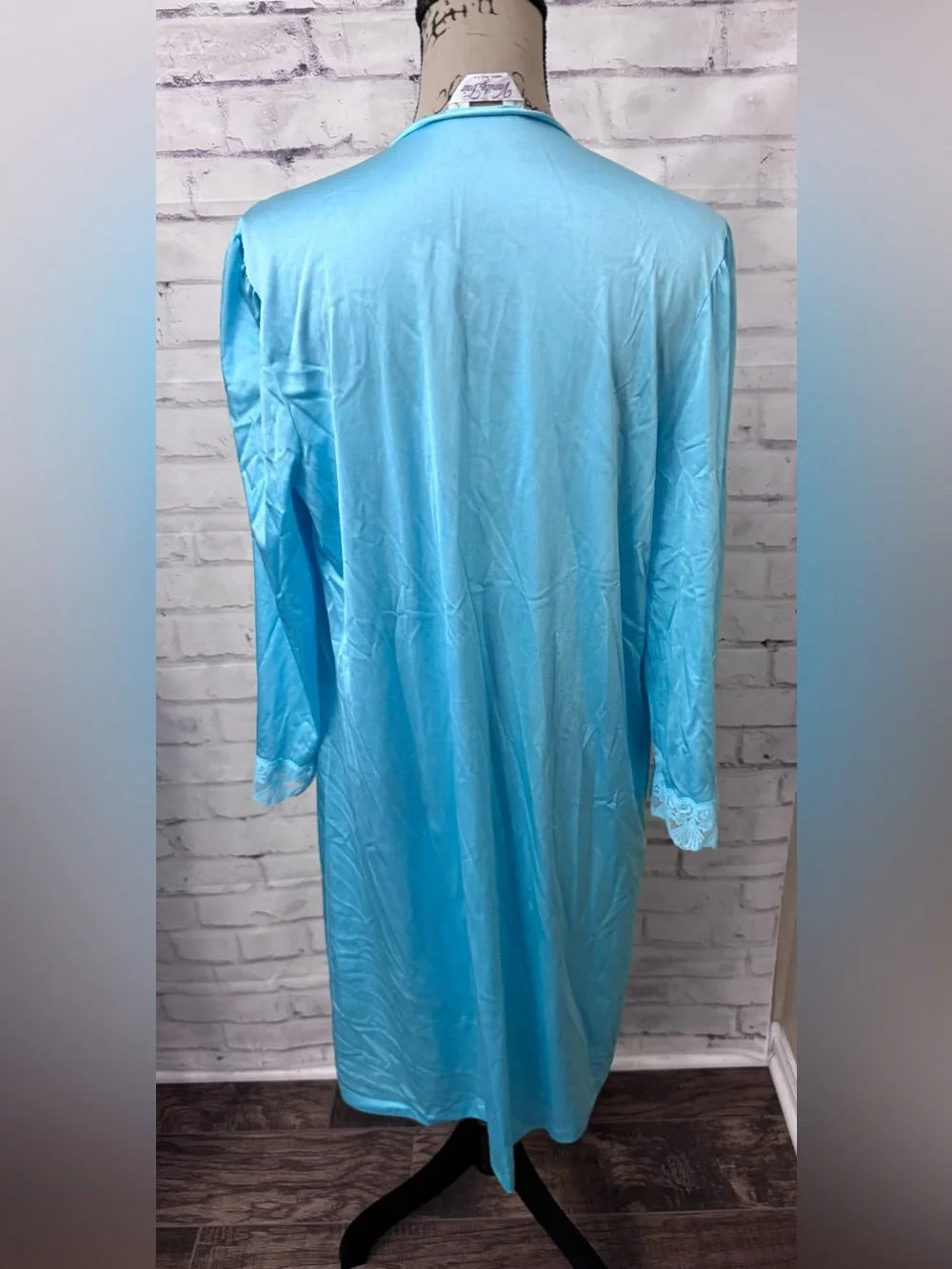 Vanity Fair Med Vintage Blue Button Front‎ Robe Housecoat Mumu Patio Coat Lace